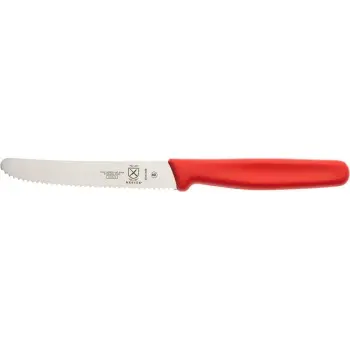 Mercer Culinary 4.3" Utility Knife - Rounded Tip - Wavy Edge - Red Handle -