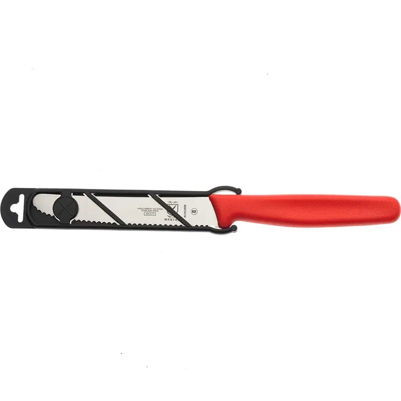 Mercer Culinary 4.3" Utility Knife - Rounded Tip - Wavy Edge - Red Handle - Set of 12