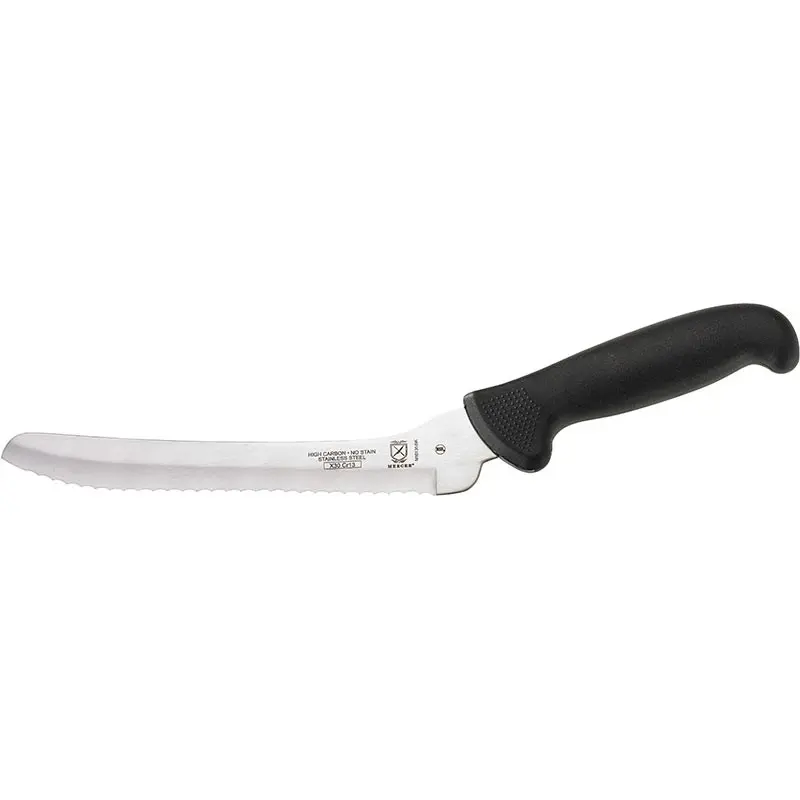 Mercer Culinary 8" Offset Bread - Wavy Edge - Black Handle - Set of 6