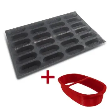 FIBERMAE Professional Instant Oblong Tart Kit Mold with Cookie Cutter - 132 mm x 67 mm x 30 mm - 80ml - 24 cavity