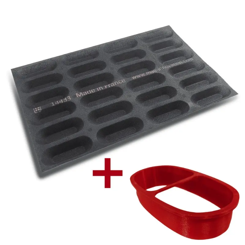 FIBERMAE Professional Instant Oblong Tart Kit Mold with Cookie Cutter - 132 mm x 67 mm x 30 mm - 80ml - 24 cavity