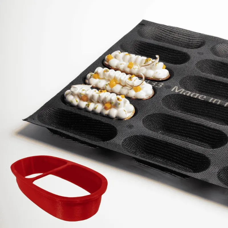 FIBERMAE Professional Instant Oblong Tart Kit Mold with Cookie Cutter - 132 mm x 67 mm x 30 mm - 80ml - 24 cavity