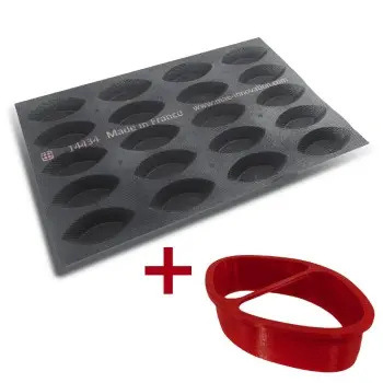 FIBERMAE Professional Instant Tart Barquette Kit Mold with Cookie Cutter - 120 mm x 60 mm x 22 mm - 78ml - 20 cavity