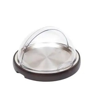 Elegant Classic Round Service Tray - Cool - Stainless Steel - Roll Top