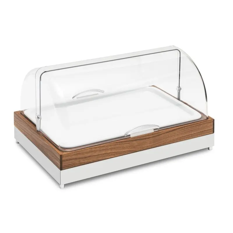 Elegant Fantasy Inox-Wood Service Tray - Porcelain - Cool - Roll Top Cover