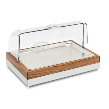 Elegant Fantasy Inox-Wood Service Tray - Stainless Steel - Cool - Roll Top Cover