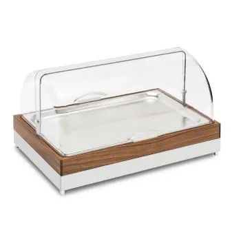 Elegant Fantasy Inox-Wood Service Tray - Stainless Steel - Cool - Roll Top Cover