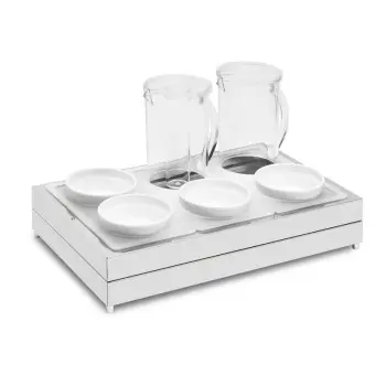 Elegant Fantasy Inox Service Tray - Plastic Insert With Holes - 2 Multipurpose Pitchers - 4 Porcelain Bowls - Cool