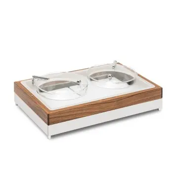 Elegant Fantasy Inox-Wood Service Tray - 2 Bowls - 2 Lids - Cool