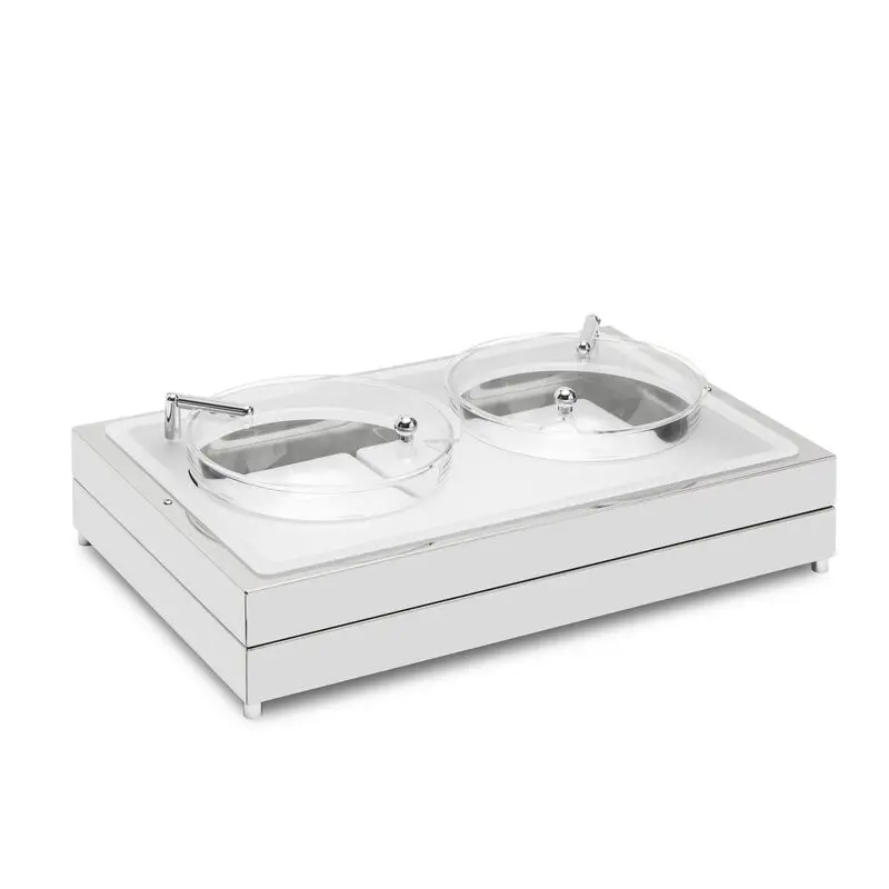 Elegant Fantasy Inox Service Tray - 2 Glass Bowls - 2 Lids - Cool