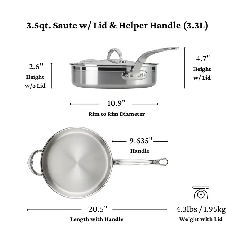 Hestan 3.5qt Covered Sauté Pan w/helper handle (26cm) - Set of 2
