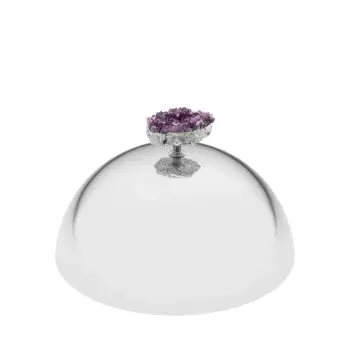 Designer Stainless Steel Serving Plate with Cloche and Amethyst Stone