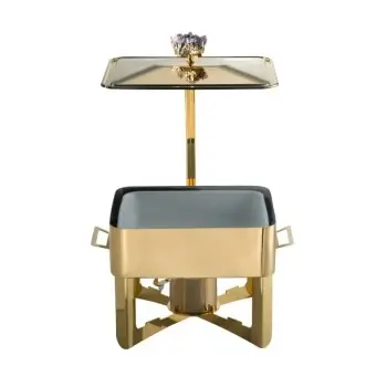 Designer Satin Gold and Stainless Steel Riad Medium Double Boiler Rechaud with Stone 1 Porcelain 4L