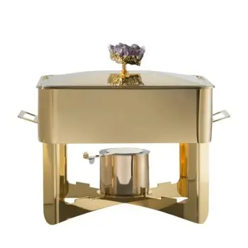 Designer Satin Gold and Stainless Steel Riad Medium Double Boiler Rechaud with Stone 1 Porcelain 4L