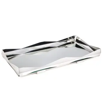 Designer Stainless Steel Origami Bar Tray with Mirror Glass
