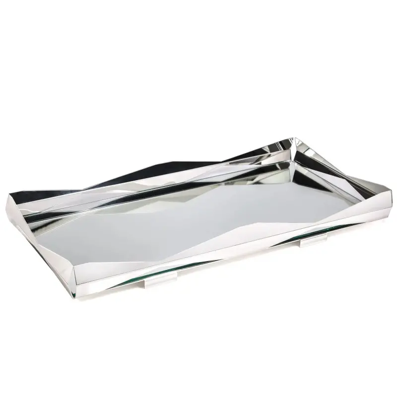 Designer Stainless Steel Origami Bar Tray with Mirror Glass Designer Stainless Steel Origami Bar Tray with Mirror Glass