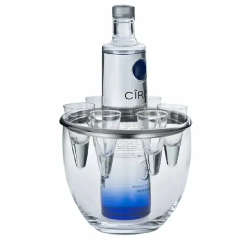 Designer Stainless Steel Soave Shots Bucket with 6 Glasses Designer Stainless Steel Soave Shots Bucket with 6 Glasses