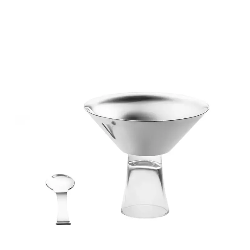 Designer Golden Plated Stainless Steel Suzzara Dessert Bowl with Spoon