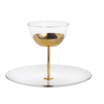 Designer Golden Plated Stainless Steel Venezia Serving Stand with 1 Plate and 1 Bowl