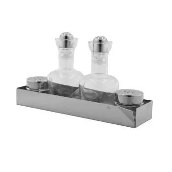 Designer Glass with Stainless Steel Ritratto Cruet Stand - 5 Pieces