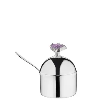 Designer Stainless Steel Sugar Bowl with Amethyst Stone 0.25 kg