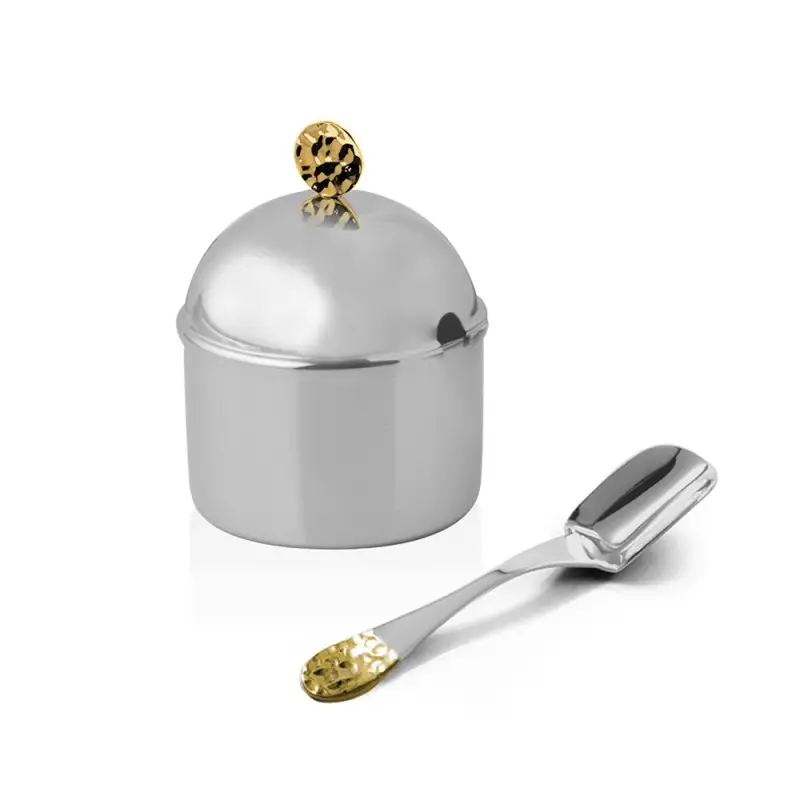 Designer Golden Plated & Stainless Steel Ravena Sugar Bowl with Spoon 0.25 kg