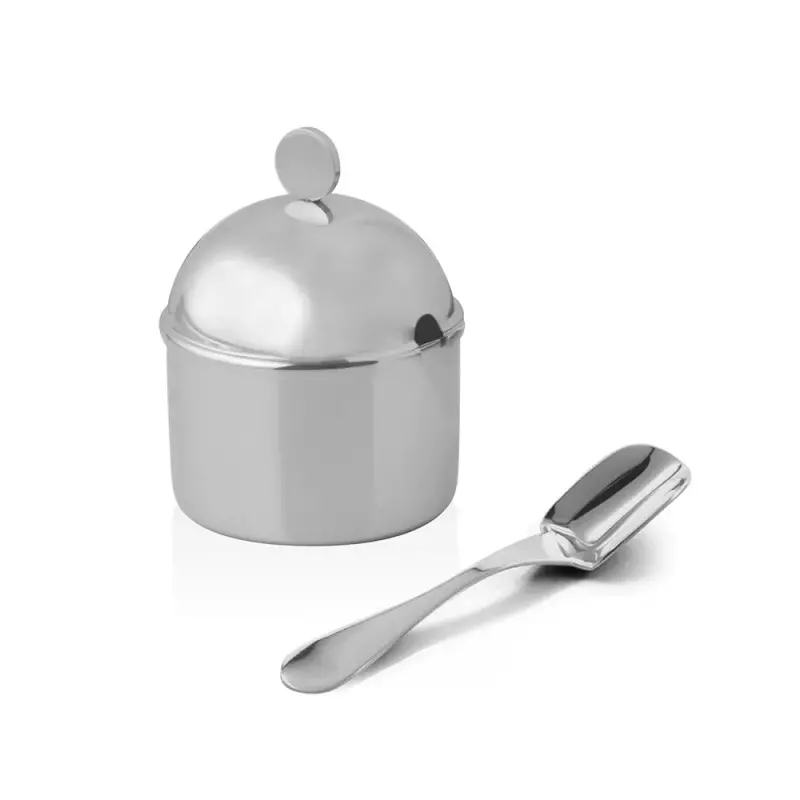 Designer Stainless Steel Ravena Sugar Bowl with Spoon 0.25 kg Designer Stainless Steel Ravena Sugar Bowl with Spoon 0.25 kg