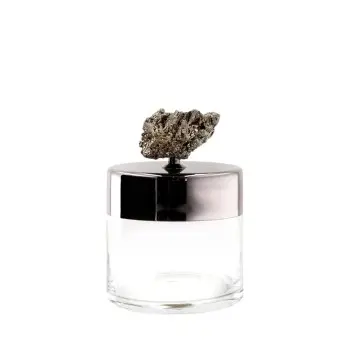 Designer Stainless Steel Small Decorative Box with Pyrite Stone 500 mL
