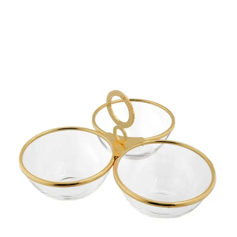 Designer Golden Plated Stainless Steel Sarezzo Triple Appetizer Holder