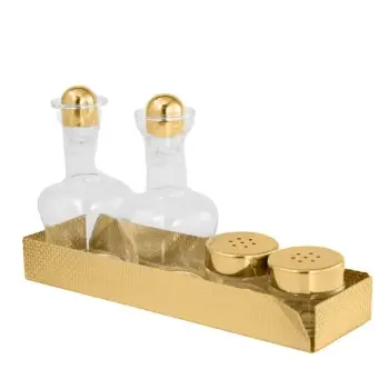 Designer Golden Plated Stainless Steel Sarezzo Cruet Stand - 5 Pieces