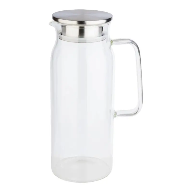 APS Carafe 50-3/4 oz. clear glass w/ SS matte lid & strainer handled drip-free APS Carafe 50-3/4 oz. clear glass w/ SS matte lid & strainer handled drip-free