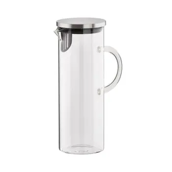 APS Carafe 50-3/4 oz. clear glass w/ SS lid handled drip-free - Case of 12