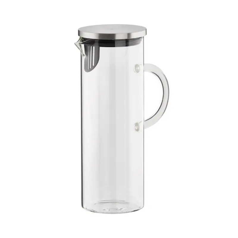 APS Carafe 50-3/4 oz. clear glass w/ SS lid handled drip-free - Case of 12