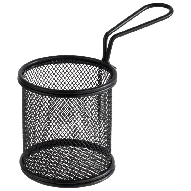 APS Fry Basket 3-1/2" black matte stainless steel round Snackholder APS Fry Basket 3-1/2" black matte stainless steel round Snackholder