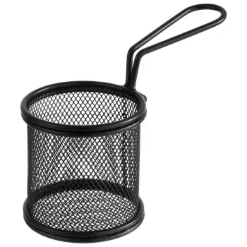 APS Fry Basket 3-1/8" black matte stainless steel round Snackholder