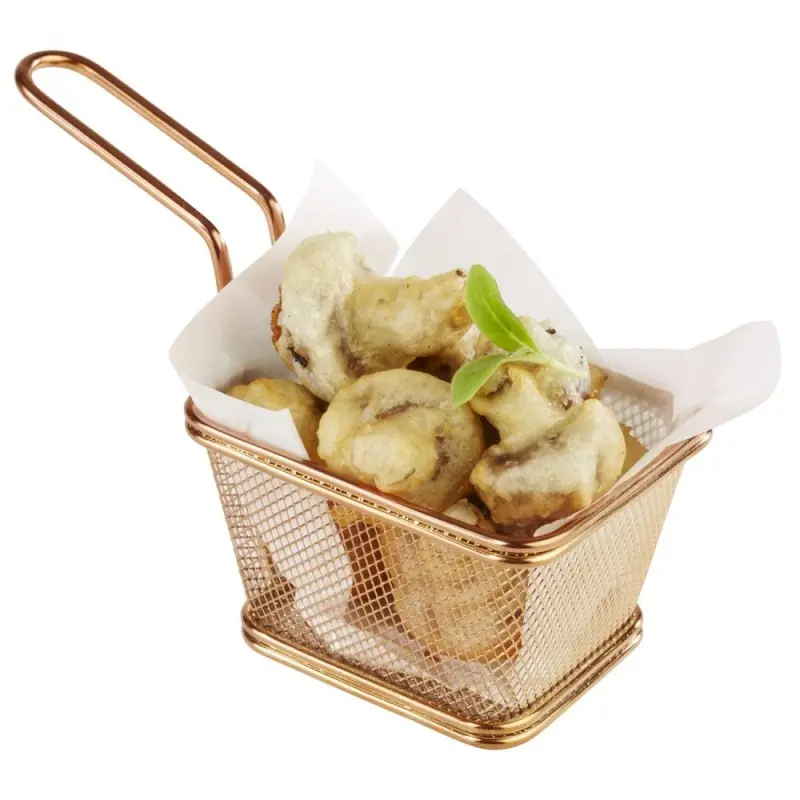 APS Fry Basket 3-7/8" x 3-3/8" gold finish stainless steel Snackholder APS Fry Basket 3-7/8" x 3-3/8" gold finish stainless steel Snackholder