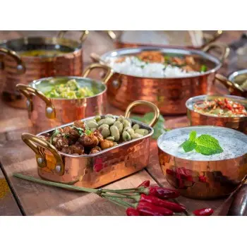 APS Serving Pot 11.8 oz. copper/aluminum hammered finish round Mumbai