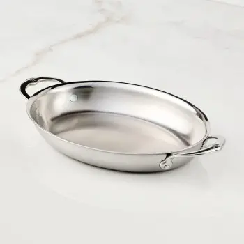 Hestan 2.0qt OVAL Medium Clad Stainless Steel Au Gratin (64oz, 12.5" x 9.0") - Set of 2