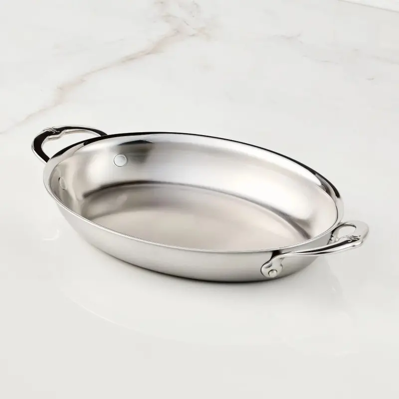 Hestan 2.0qt OVAL Medium Clad Stainless Steel Au Gratin (64oz, 12.5" x 9.0") - Set of 2