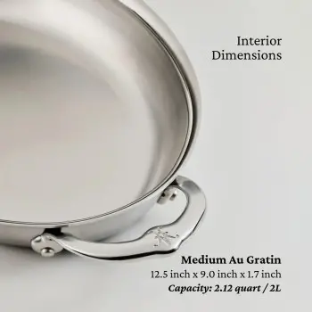 Hestan 2.0qt OVAL Medium Clad Stainless Steel Au Gratin (64oz, 12.5" x 9.0") - Set of 2