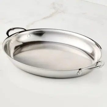 Hestan 5.5qt OVAL Large Clad Stainless Steel Au Gratin (176 oz, 17.5" x 9.0") - Set of 2