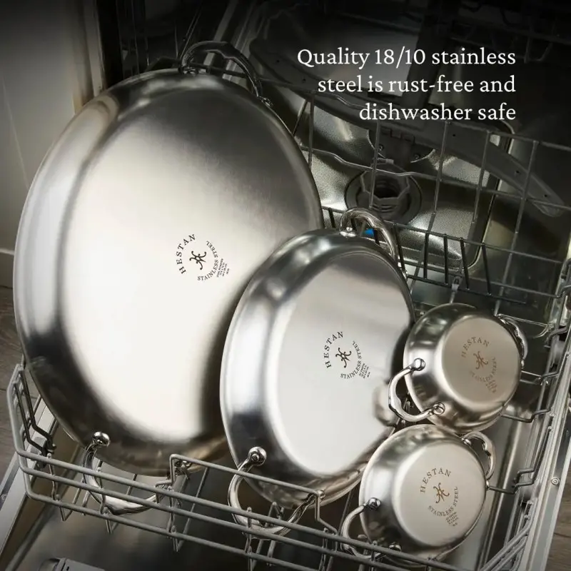 Hestan 5.5qt OVAL Large Clad Stainless Steel Au Gratin (176 oz, 17.5" x 9.0") - Set of 2