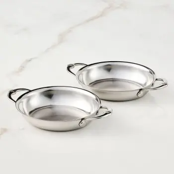 Hestan Set of 2, Stainless Steel 13oz Oval Au Gratin, Small (6.5" x 5.5" each) - Set of 2