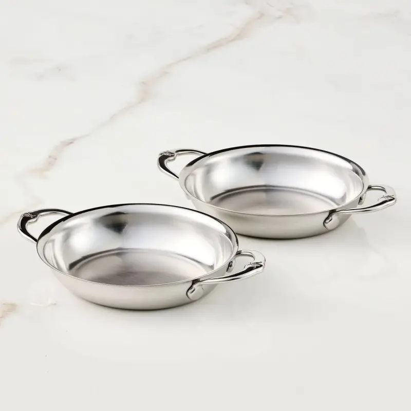 Hestan Set of 2, Stainless Steel 13oz Oval Au Gratin, Small (6.5" x 5.5" each) - Set of 2