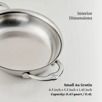 Hestan Set of 2, Stainless Steel 13oz Oval Au Gratin, Small (6.5" x 5.5" each) - Set of 2