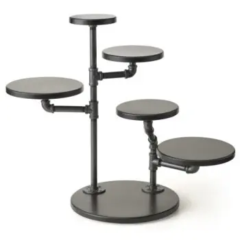 Creations Buffet Display Stand Gun Metal Pipes Ebony Stain Bases 14 in x 24 1/4 in