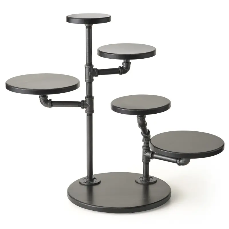 Creations Buffet Display Stand Gun Metal Pipes Ebony Stain Bases 14 in x 24 1/4 in Creations Buffet Display Stand Gun Metal Pipes Ebony Stain Bases 14 in x 24 1/4 in