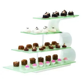 DW Haber 4 Tier Wave Display Set White with Frosted Glass