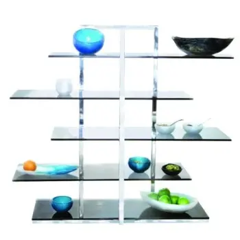 DW Haber 5 Tier Rectangle Riser Polished Aluminum with 36 in x 11 in x 41 in Black/Smoke Glass Shelves