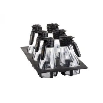 Tablecraft NSF Option Salad Dressing Dispenser Set 48 OZ. 20.75"x12.75"x9.75" - Incl. 6 Dispensers - Black Tray & 10 Tag